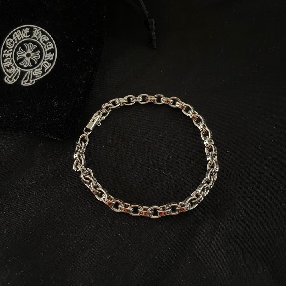 Chrome Hearts Sterling Silver Engraved Cross Flower Bracelet Unisex